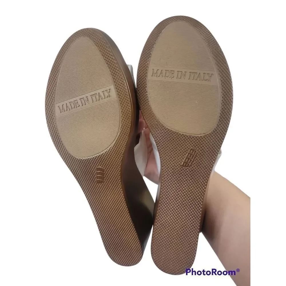 Italian Shoemakers White Double-strap Wedge Sandals with Silver Accents